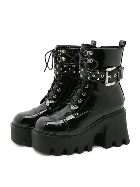 

Personalized Rivet Lace-up Zipper Boots, As picture, Boots