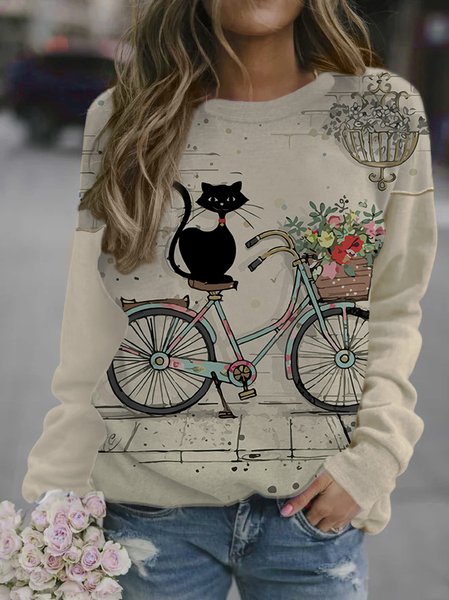 

Bike Cat Women's Loosen Sweatshirts, As picture, Hoodies&Sweatshirts