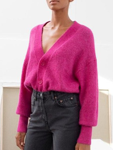 

Vintage Simple Yarn/Wool Yarn Basics Outerwear, Rose red, Cardigans