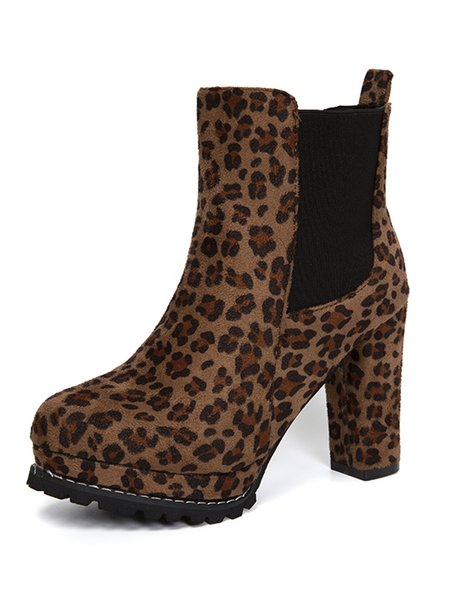 

Simple Leopard Print Stitching High Heel Boots, Boots