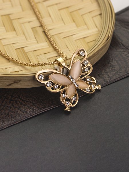 

Alloy Butterfly Opal Sweater Necklace, Golden, Necklaces