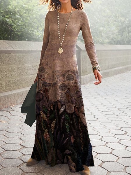 

Casuale Maniche Lunghe Girocollo Stampato Abito, Come immagine, Midi Dresses
