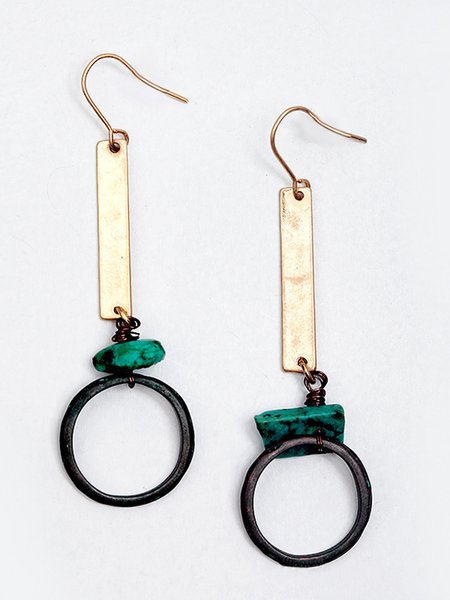 

Vintage Natural Stone Round Alloy Earrings, As picture, Earrings