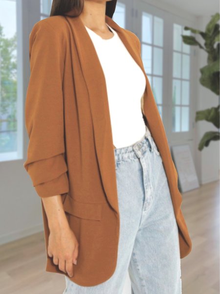 

Solid Casual Outerwear, Brown, Blazers