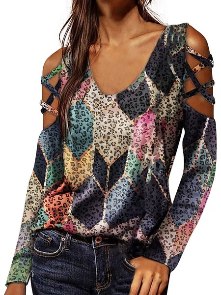 

Vintage Leopard Long Sleevese Sexy Shirts & Tops, Tops