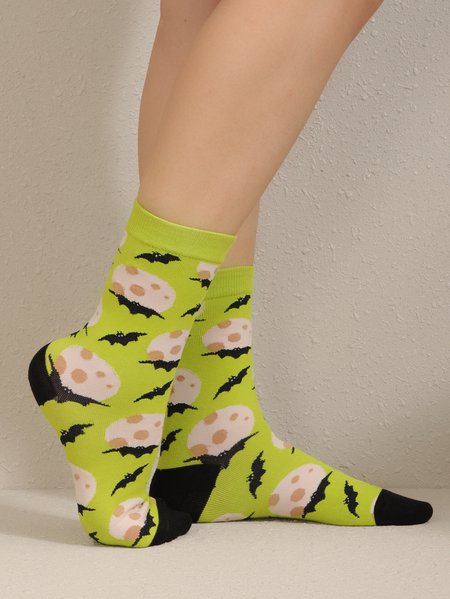 

Simple Halloween Bat Moon Socks, Green, Socks