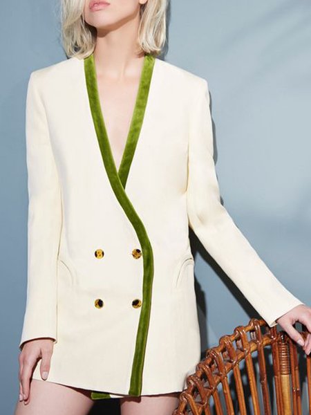 

V neck Color Block Elegant Outerwear Blazers, As picture, Blazers