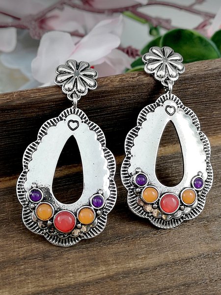 

Vintage Colored Gemstone Flower Earrings, As picture, Earrings