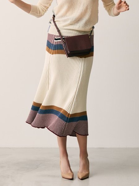 

Slim Fit Solid Daily Sweater Skirt, Multicolor, Midi Skirts