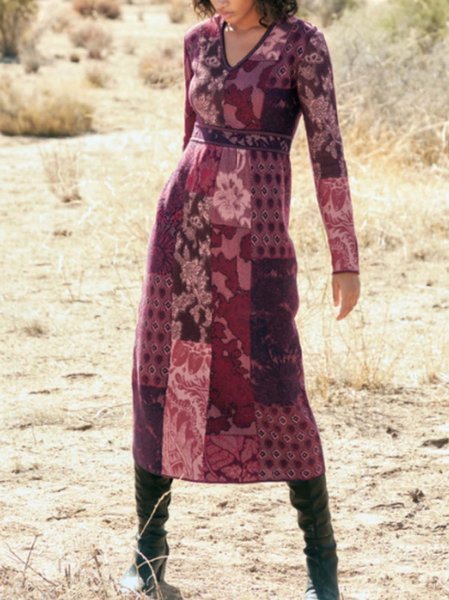

Casual Raglan Sleeve Cotton Dresses, Crimson, Midi Dresses