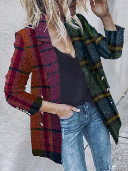 

Winter Grid Casual Long Sleeve Outerwear, Multicolor, Jackets