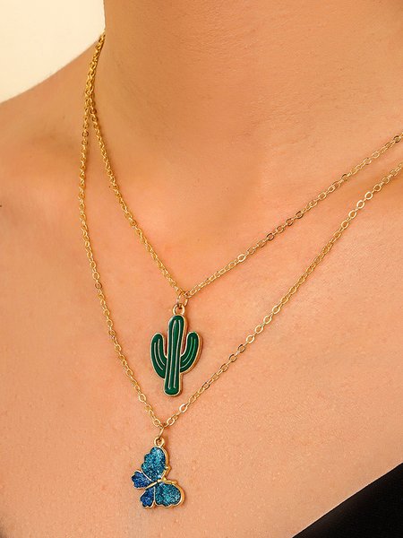 

Simple Multilayer Cactus Butterfly Necklace Necklace, As picture, Necklaces
