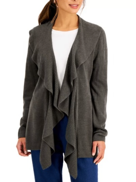 

Fall Mid-weight Slightly stretchy Daily Casual Simple Outerwear, Deep gray, Cardigans