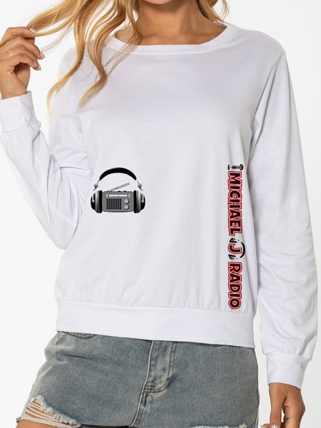 

Unocis Music Theme Round Neck Long Sleeve Print Sweatshirt, White, Hoodies