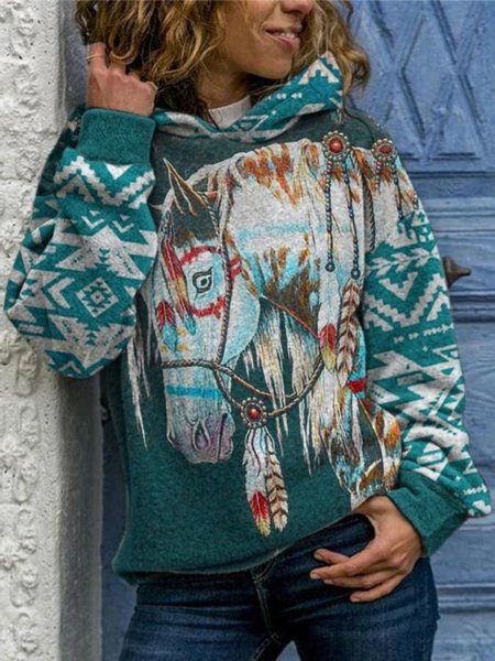 

Casual Long Sleeve Plus Size Printed Tops Hoodie Sweatshirts, Green, Hoodies & Sweatshirts