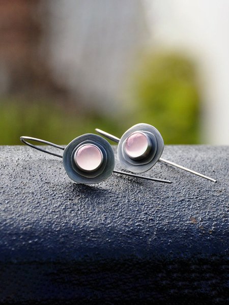 

Retro Simple Round Moonstone Earrings, As picture, Earrings