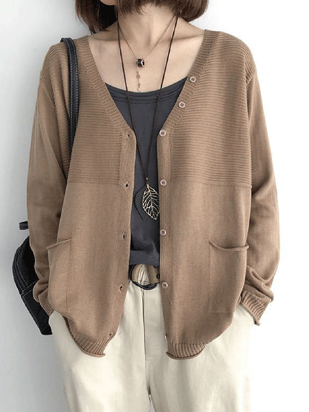 

Casuale Scollo a V Giubbotto, Cachi chiaro, Cardigans
