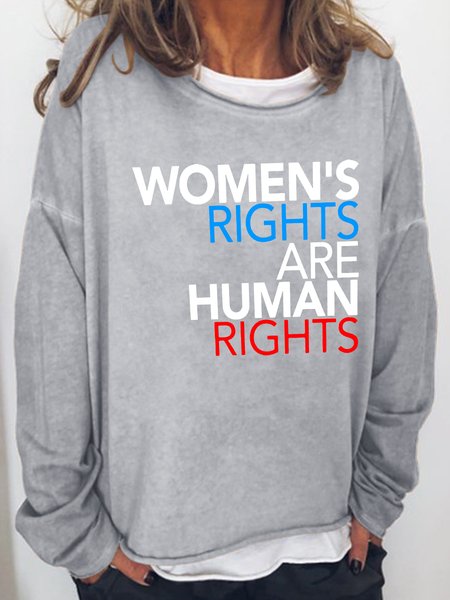 Women's Rights are Human Rights Casual Round Neck Sweatshirt, Light gray, Hoodies&Sweatshirts