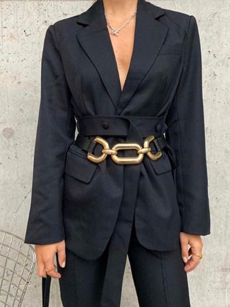 

Loosen Solid Elegant Long sleeve Outerwear, Black, Blazers