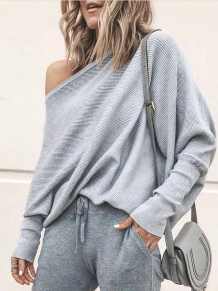 

Casual Long Sleeve Tops, Gray, Tops
