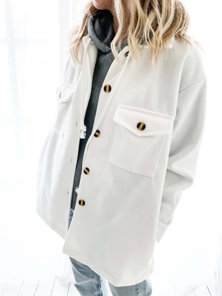 

Lapel Off Shoulder Casual Pockets Outerwear, White, Outerwear