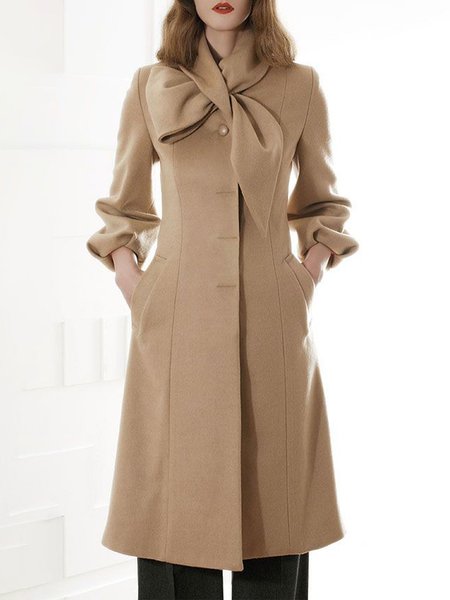 

Long Sleeve Plain Elegant Daily Outerwear, Khaki, Coats