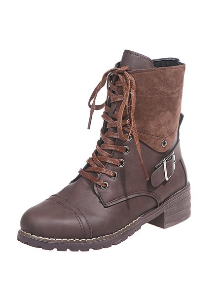 

Retro Cucitura Allacciato Cerniera Stivali, Caffè, Boots
