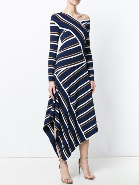 

Striped Regular Fit Long Sleeve Midi Dress, Dark blue, Midi Dresses