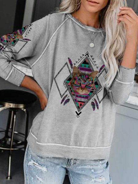 Loosen Sweatshirt, Gray, Hoodies & Sweatshirts