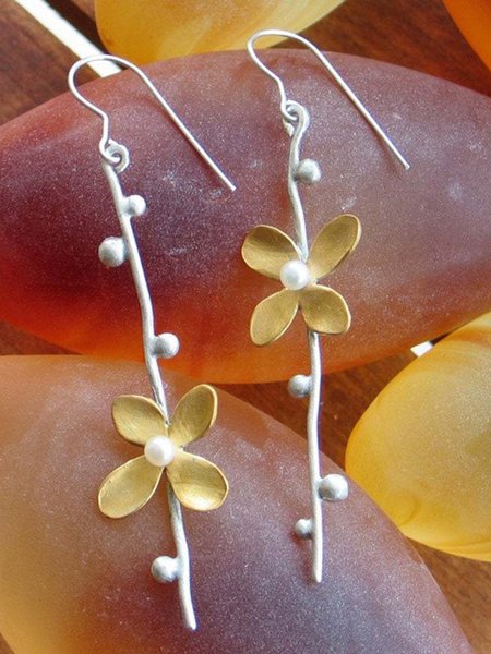 

Retro Semplice fiore Perla Orecchini, Giallo, Earring