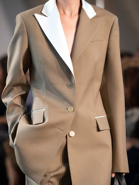 

Work,Formal Color Block Blazer, Khaki, Blazers