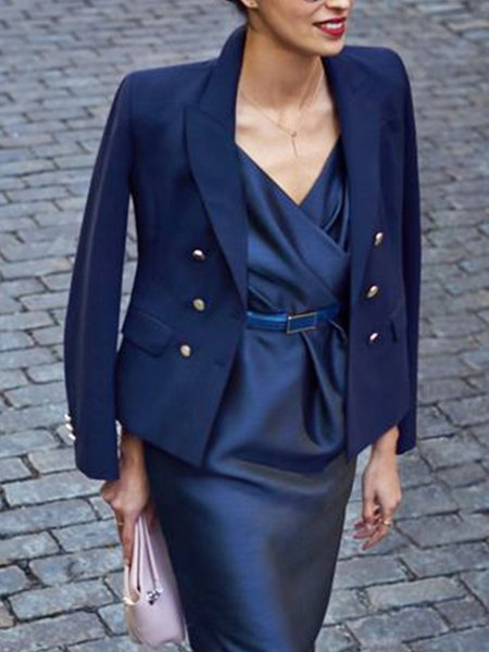 

Vintage Simple Basics Shirt Sleeve Outerwear, Deep blue, Blazers