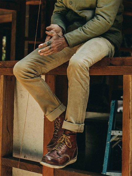 

Casual Solid Corduroy Pants, Khaki, Men's pants