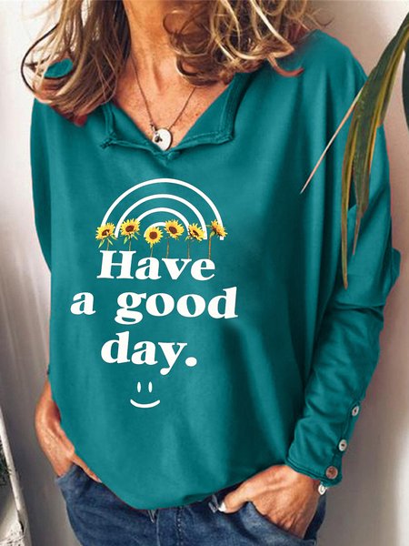 

Have A Good Day Casual Long Sleeve Sweatshirt, Green, Hoodies&Sweatshirts