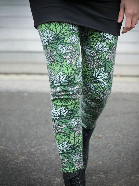 

Casual Floral Pants, Green, Leggings