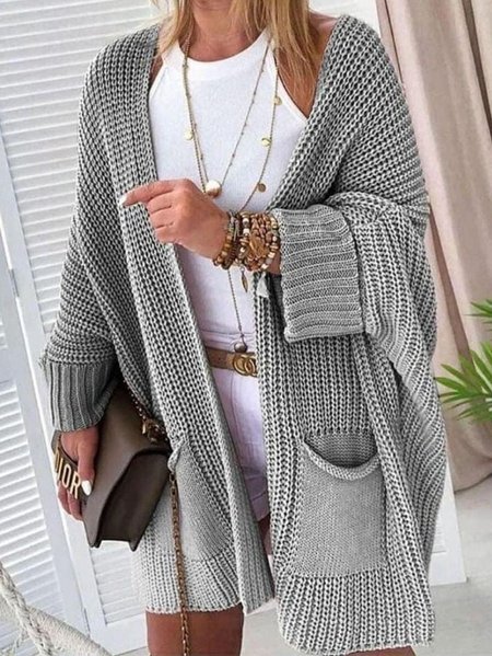 

Batwing Cotton Casual Outerwear, Gray, Cardigans