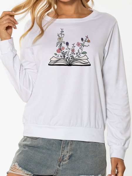 

Unocis Floral Print Round Neck Polyester Cotton Graphic Sweatshirt, White, Hoodies