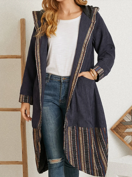 

Long sleeved hooded cardigan Stripe Jacket, Navyblue, Outerwear