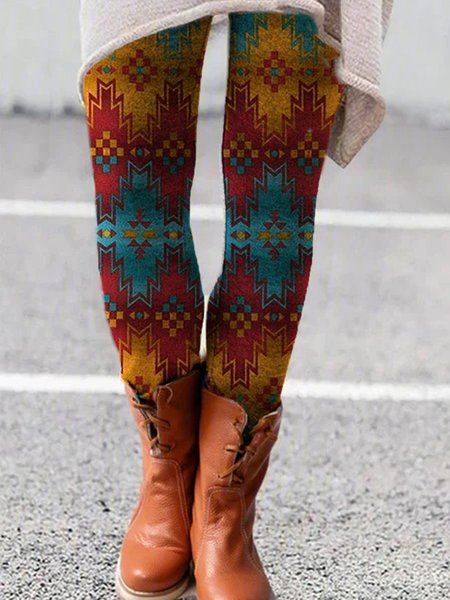

Geometric West Styles/Cows Skinny Leggings, Multicolor, Leggings