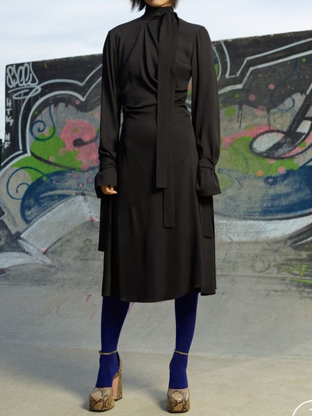 

Elegant Regular Fit Plain Midi Dress, Black, Midi Dresses