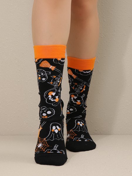 

Simple Halloween Pumpkin Ghost Socks, Orange, Socks