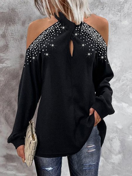 

Casual Raglan Sleeve Loosen Cotton Shirts & Tops, Black, Tops