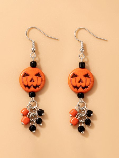 

Simple Halloween Pumpkin Beaded Earrings, As picture, Earrings