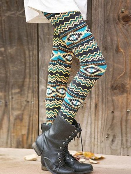 

Vintage Geometric Printed Plus Size Casual Pants, Multicolor, Leggings