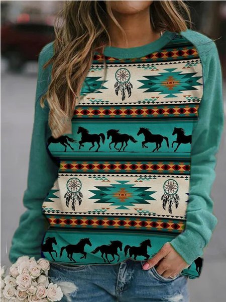 

Tribal West Styles/Cows Crew Neck Long Sleeve Sweatshirt, Green, Hoodies & Sweatshirts