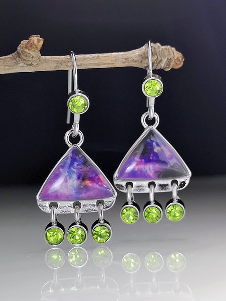Personalized Opal Tassel Triangle Earrings, As picture, Earrings
