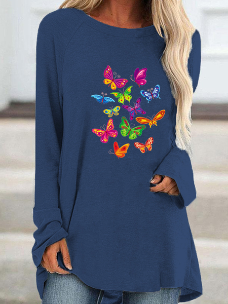 

Butterfly print Casual Shirts & Tops, Blue, T-Shirts