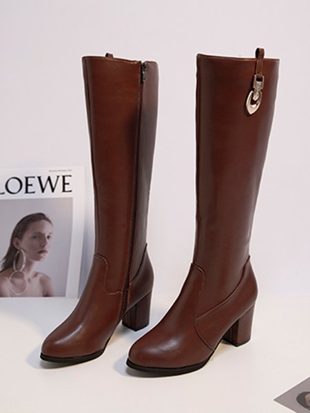 

Simple Plain Zipper High Heel Boots, Coffee, Boots
