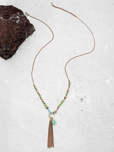 

Ethnic Style Natural Stone Tassel Sweater Necklace, As picture, Necklaces