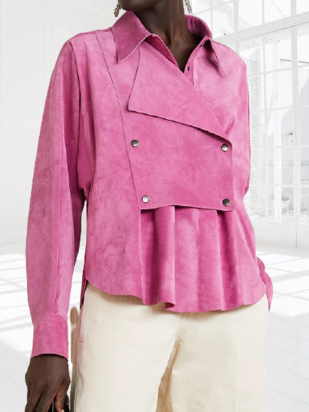 

Shirt Collar Plain Statement Jackets, Purplish red, Jackets